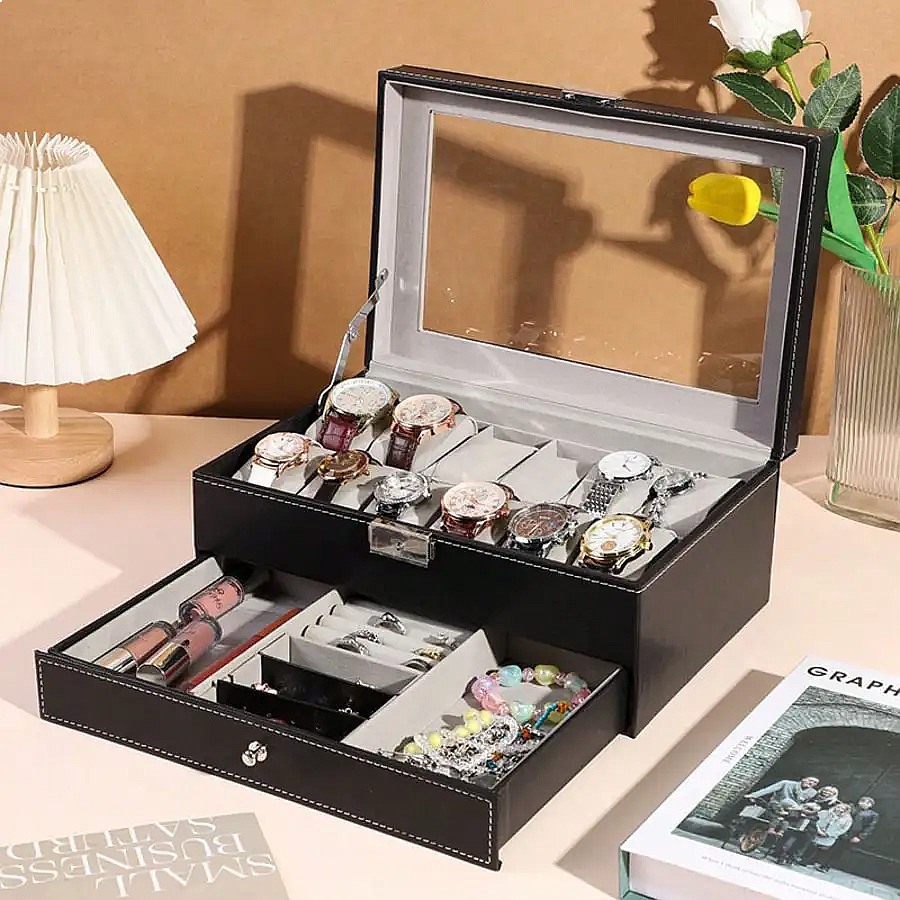 Caja para Relojes de 12 Ranura - Jewelry And Watches Box reseña y precio